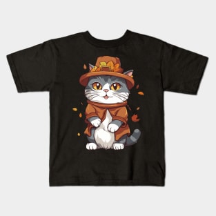 Thanksgiving Cat Pilgrim Kids T-Shirt
